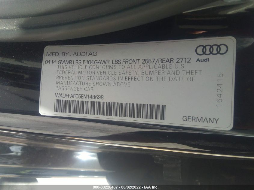 2014 AUDI A6 2.0T PREMIUM WAUFFAFC5EN148698