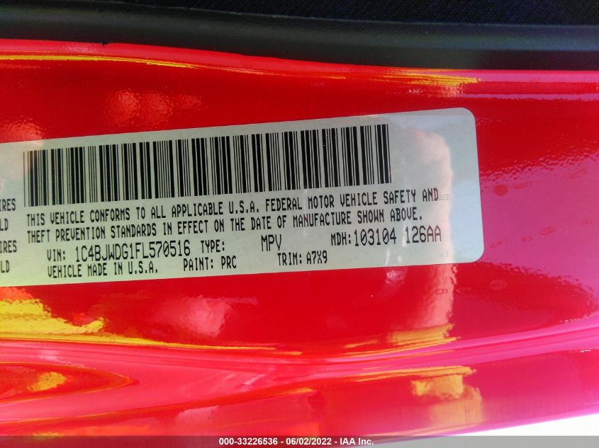 2015 JEEP WRANGLER UNLIMITED SPORT 1C4BJWDG1FL570516