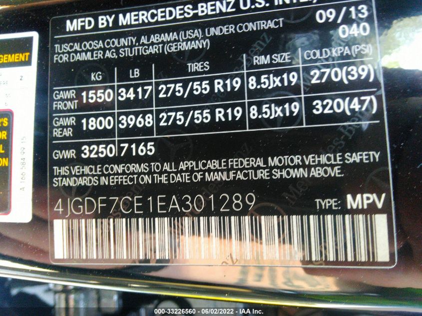 2014 MERCEDES-BENZ GL-CLASS GL 450 4JGDF7CE1EA301289