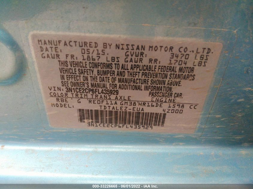 2015 NISSAN VERSA NOTE SL 3N1CE2CP6FL435929