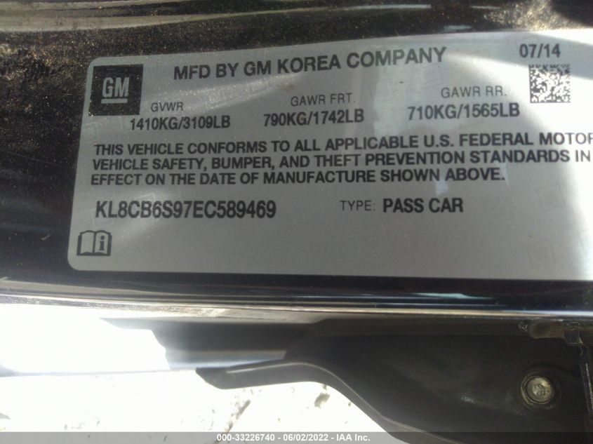 2014 CHEVROLET SPARK LS KL8CB6S97EC589469