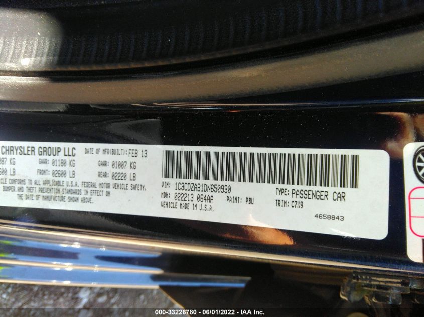 2013 DODGE AVENGER SE 1C3CDZAB1DN650930