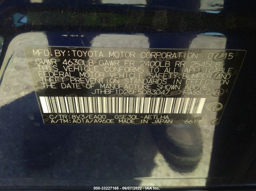 2015 LEXUS IS 250 JTHBF1D26F5083047