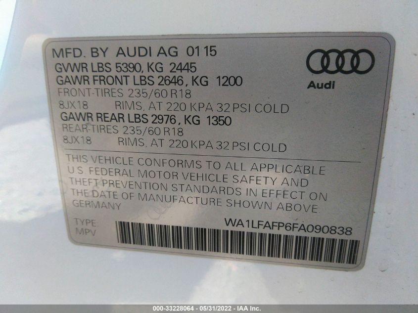 2015 AUDI Q5 PREMIUM PLUS WA1LFAFP6FA090838
