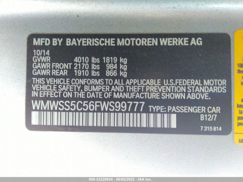 2015 MINI COOPER PACEMAN S WMWSS5C56FWS99777