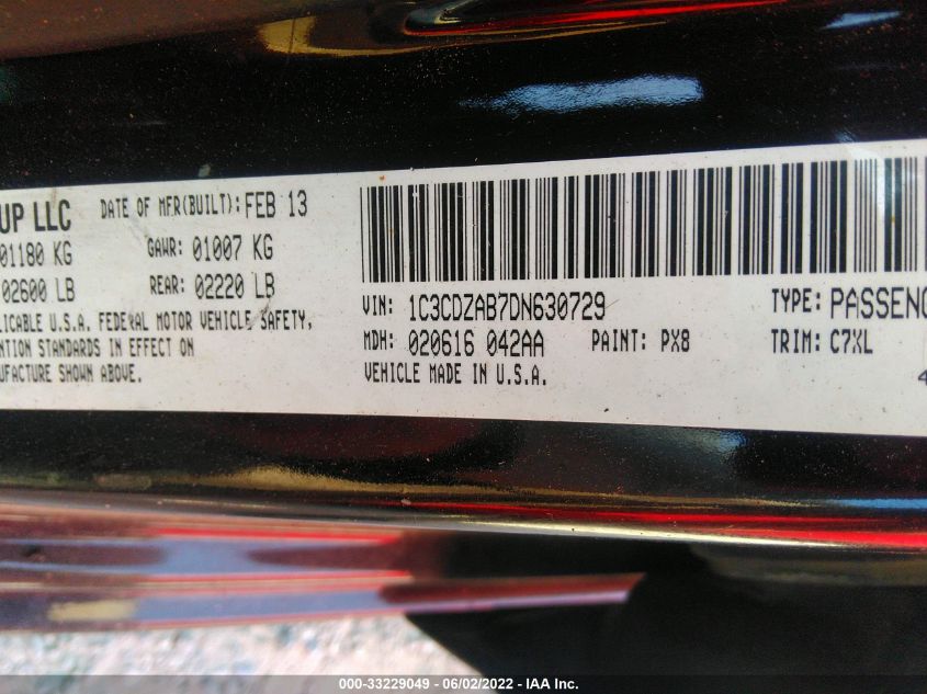 2013 DODGE AVENGER SE 1C3CDZAB7DN630729