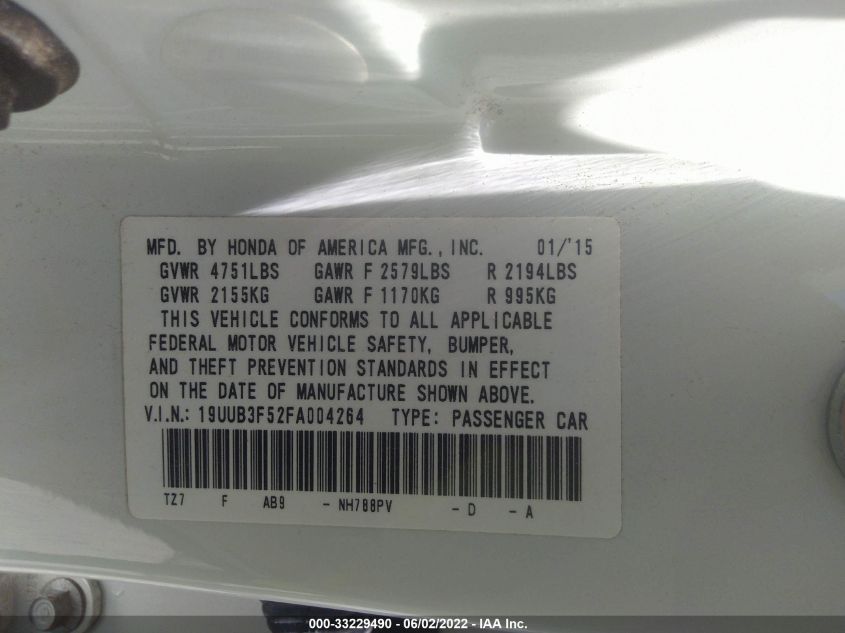 2015 ACURA TLX V6 TECH 19UUB3F52FA004264