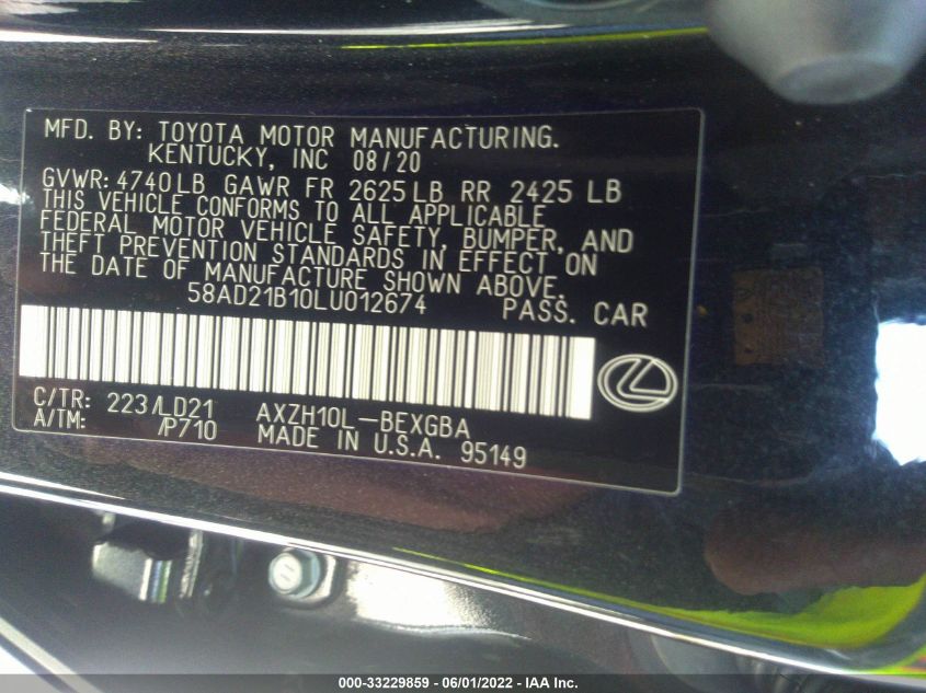 2020 LEXUS ES ES 300H 58AD21B10LU012674