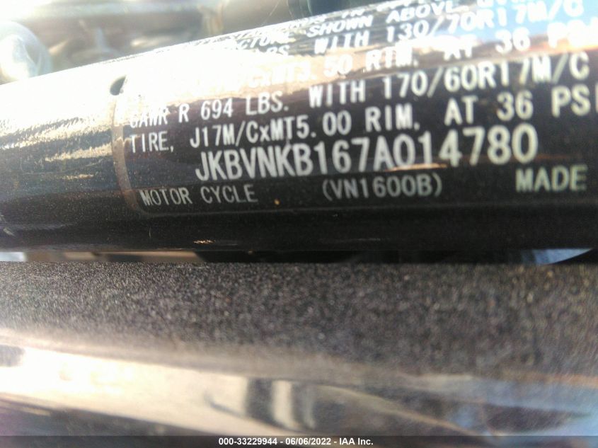 2007 KAWASAKI VN1600 B JKBVNKB167A014780