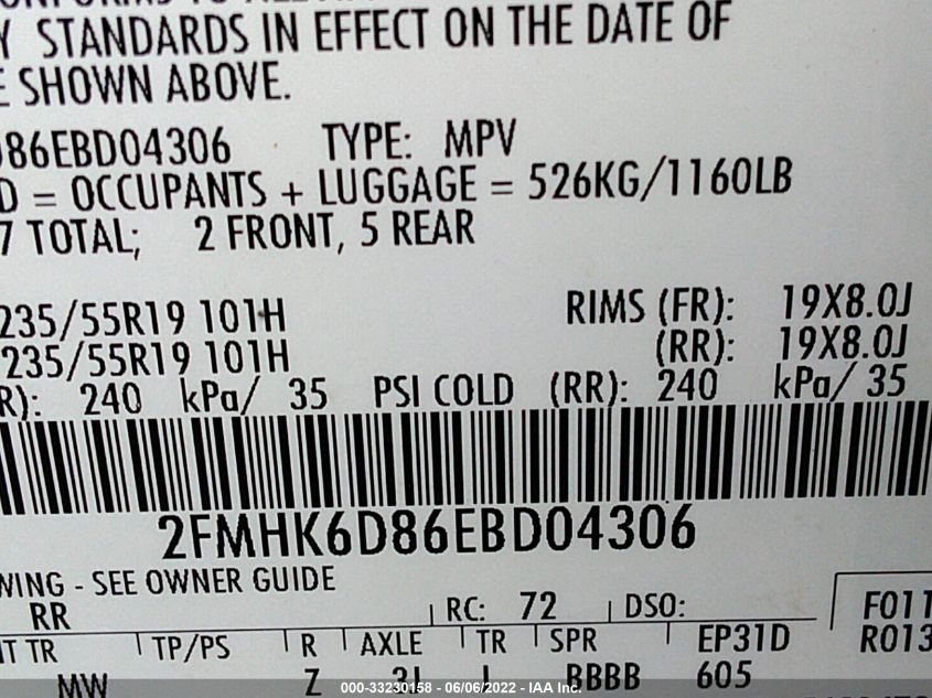 2014 FORD FLEX LIMITED 2FMHK6D86EBD04306