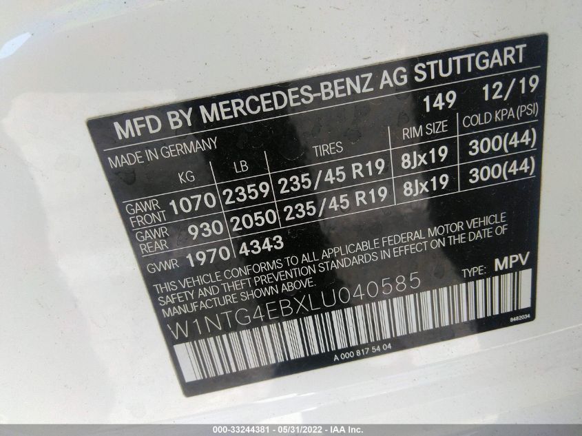 2020 MERCEDES-BENZ GLA GLA 250 W1NTG4EBXLU040585