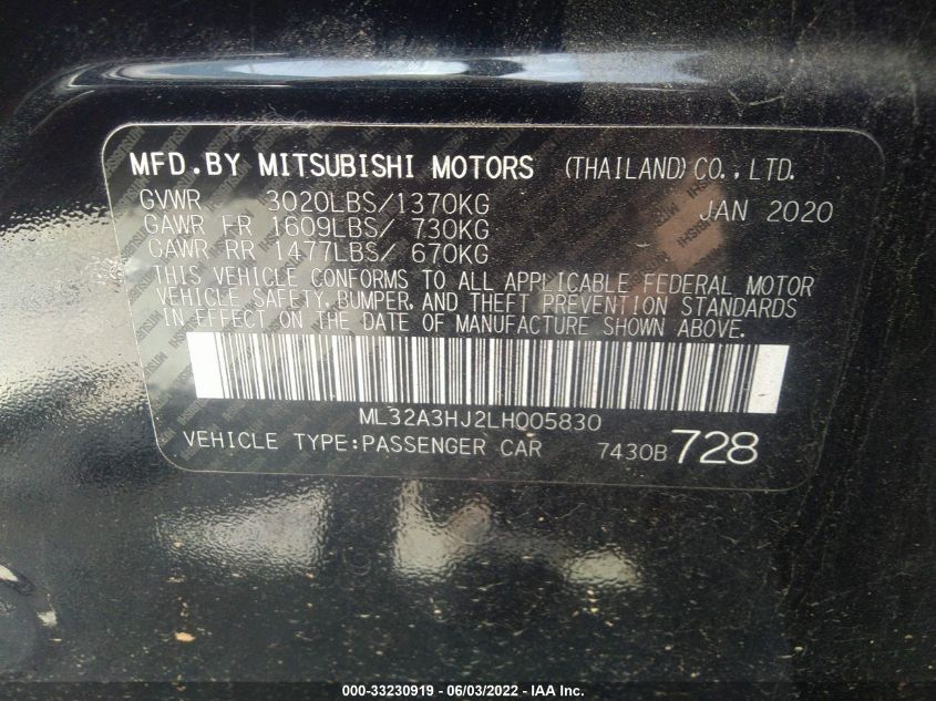 2020 MITSUBISHI MIRAGE ES/SE ML32A3HJ2LH005830