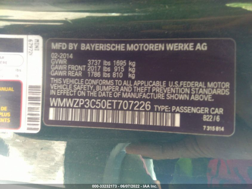 2014 MINI COOPER CONVERTIBLE S WMWZP3C50ET707226