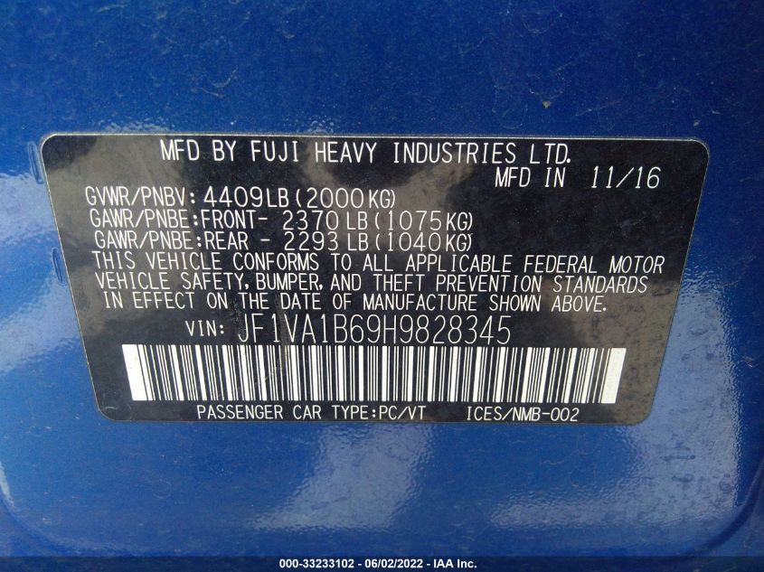 2017 SUBARU WRX JF1VA1B69H9828345