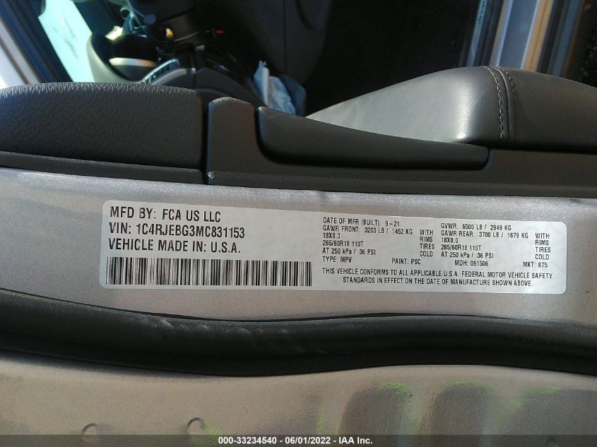 2021 JEEP GRAND CHEROKEE LIMITED 1C4RJEBG3MC831153