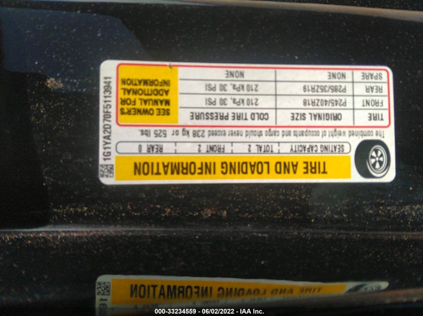 2015 CHEVROLET CORVETTE STINGRAY/1LT 1G1YA2D70F5113941