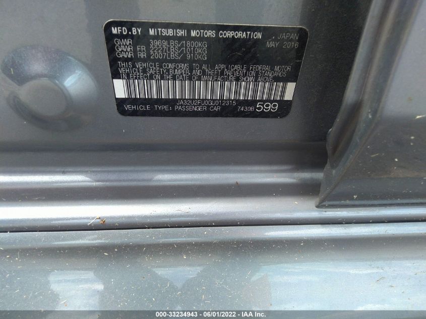 2016 MITSUBISHI LANCER ES JA32U2FU0GU012315