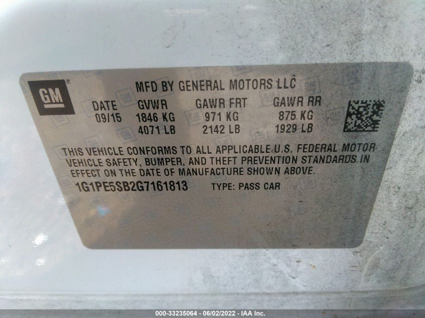 2016 CHEVROLET CRUZE LIMITED LT 1G1PE5SB2G7161813