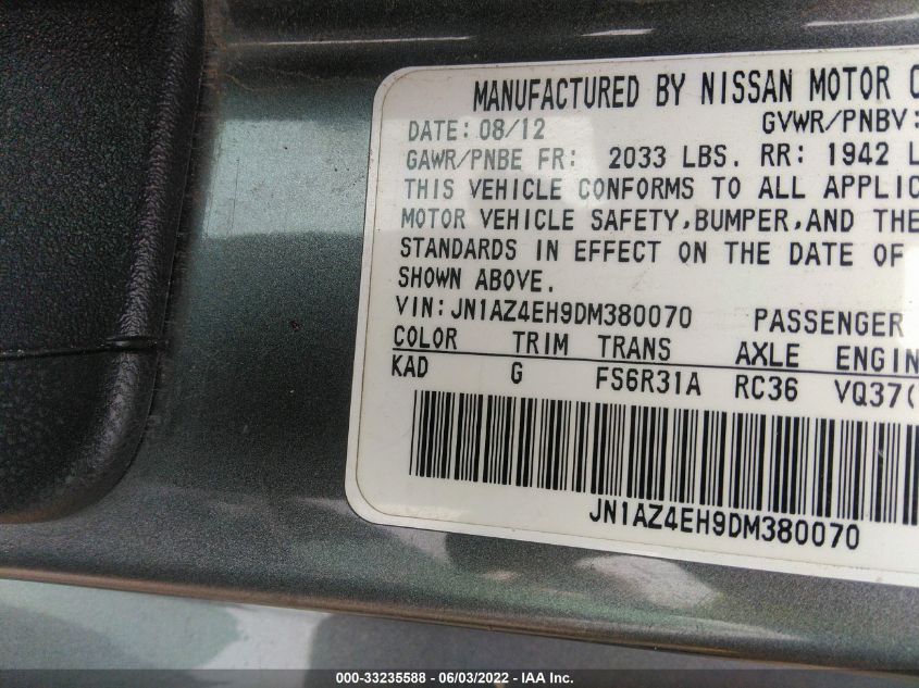 2013 NISSAN 370Z TOURING/NISMO JN1AZ4EH9DM380070