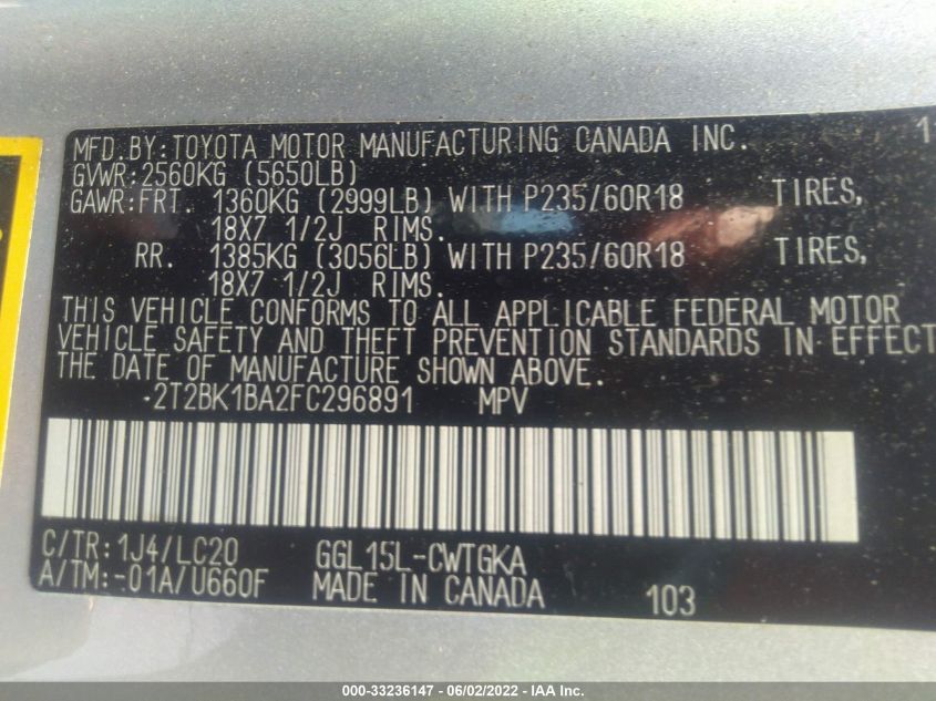 2015 LEXUS RX 350 2T2BK1BA2FC296891