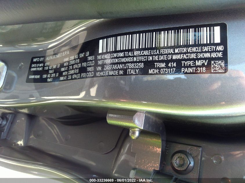 2018 ALFA ROMEO STELVIO ZASFAKAN1J7B83258