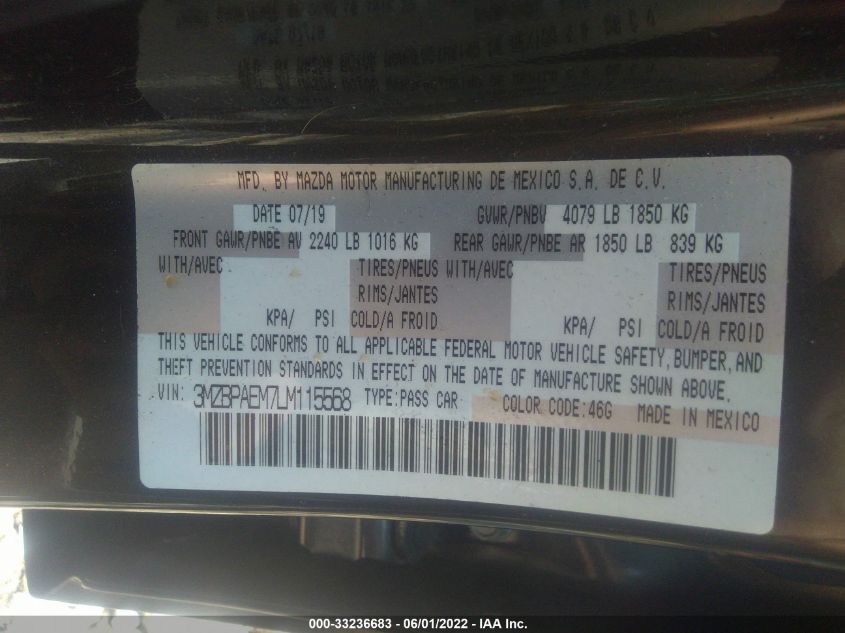 2020 MAZDA MAZDA3 SEDAN PREMIUM PACKAGE 3MZBPAEM7LM115568