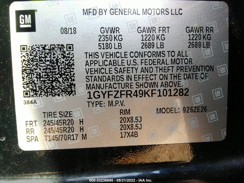 2019 CADILLAC XT4 AWD SPORT 1GYFZFR49KF101282