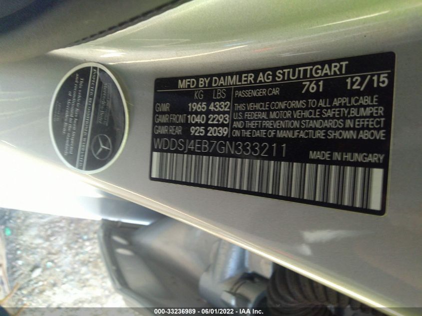 2016 MERCEDES-BENZ CLA CLA 250 WDDSJ4EB7GN333211