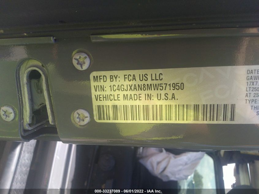 2021 JEEP WRANGLER WILLYS SPORT 1C4GJXAN8MW571950
