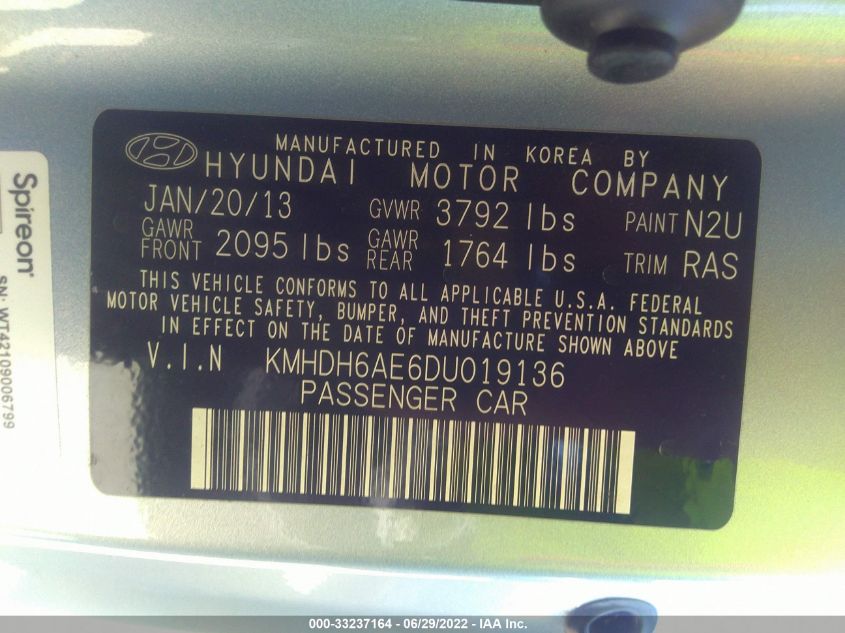 2013 HYUNDAI ELANTRA COUPE SE KMHDH6AE6DU019136