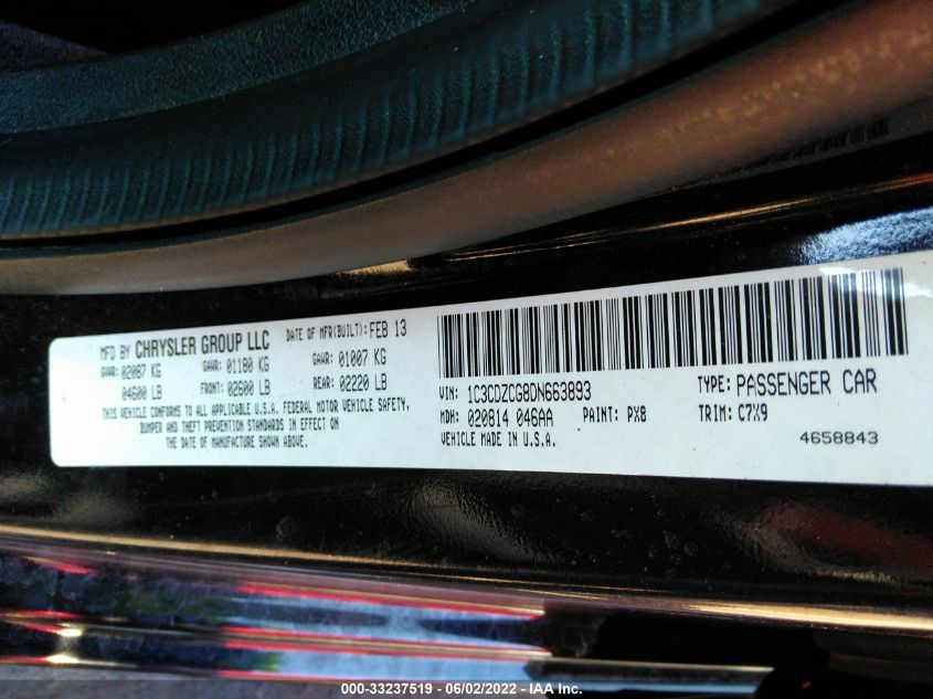 2013 DODGE AVENGER SXT 1C3CDZCG8DN663893
