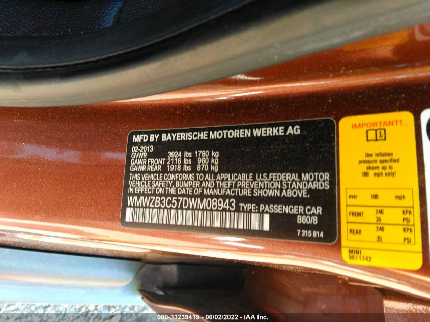 2013 MINI COOPER COUNTRYMAN COUNTRYMAN WMWZB3C57DWM08943