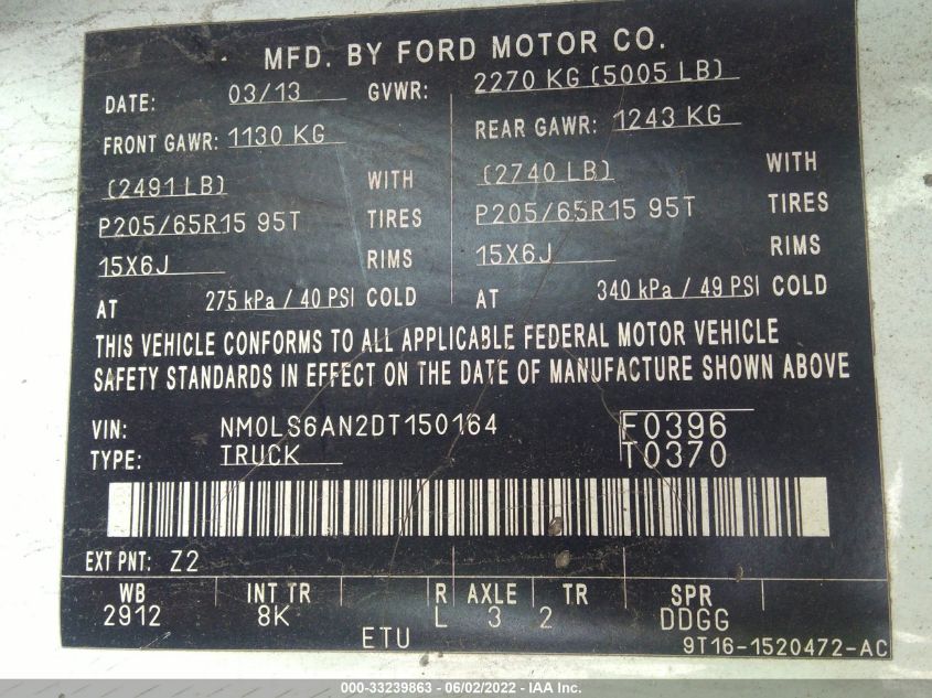 2013 FORD TRANSIT CONNECT XL NM0LS6AN2DT150164