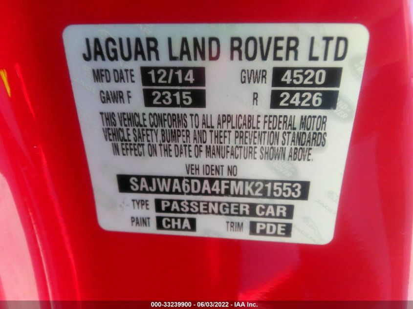 2015 JAGUAR F-TYPE V8 R SAJWA6DA4FMK21553