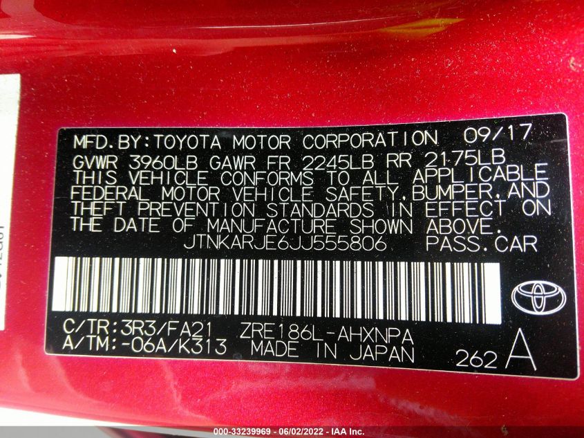 2018 TOYOTA COROLLA IM JTNKARJE6JJ555806