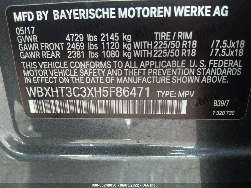 2017 BMW X1 XDRIVE28I WBXHT3C3XH5F86471