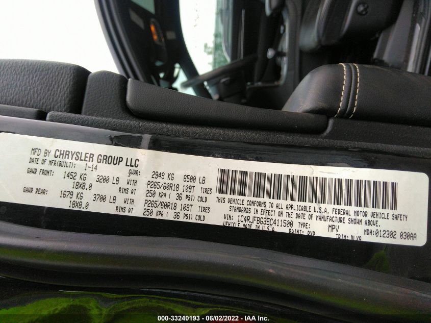 2014 JEEP GRAND CHEROKEE LIMITED 1C4RJFBG3EC411500