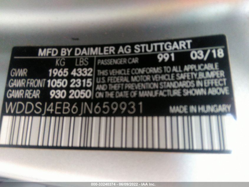 2018 MERCEDES-BENZ CLA CLA 250 WDDSJ4EB6JN659931
