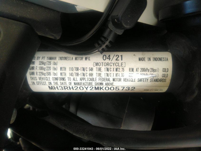 2021 YAMAHA MT-03 MH3RH20Y2MK005732