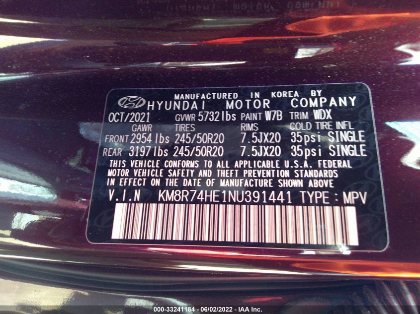 2022 HYUNDAI PALISADE CALLIGRAPHY KM8R74HE1NU391441