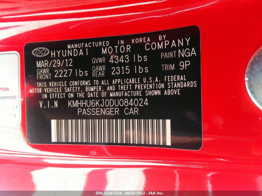 2013 HYUNDAI GENESIS COUPE 3.8L KMHHU6KJ0DU084024
