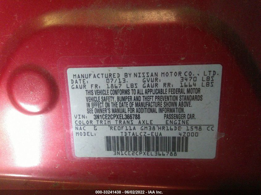 2014 NISSAN VERSA NOTE S PLUS 3N1CE2CPXEL366788