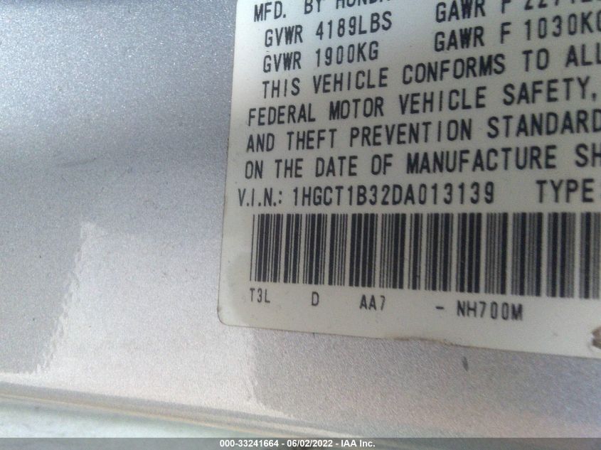 2013 HONDA ACCORD CPE LX-S 1HGCT1B32DA013139