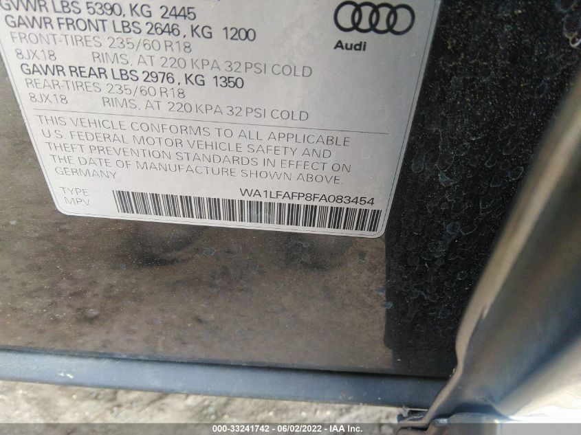 2015 AUDI Q5 PREMIUM PLUS WA1LFAFP8FA083454