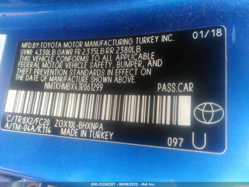 2018 TOYOTA C-HR XLE NMTKHMBX4JR061299