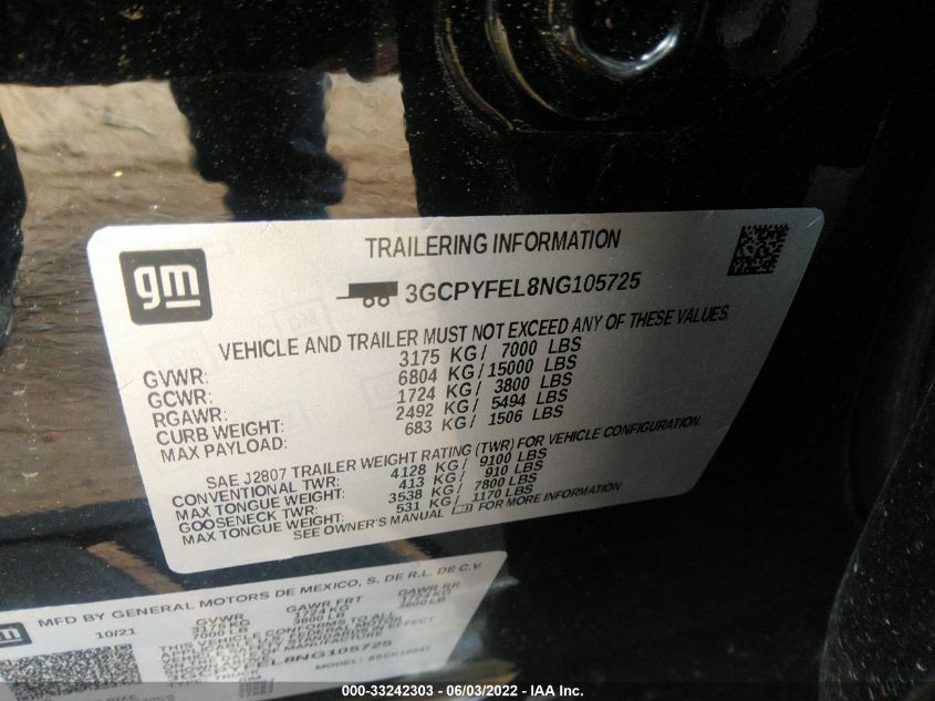2022 CHEVROLET SILVERADO 1500 LTD LT TRAIL BOSS 3GCPYFEL8NG105725