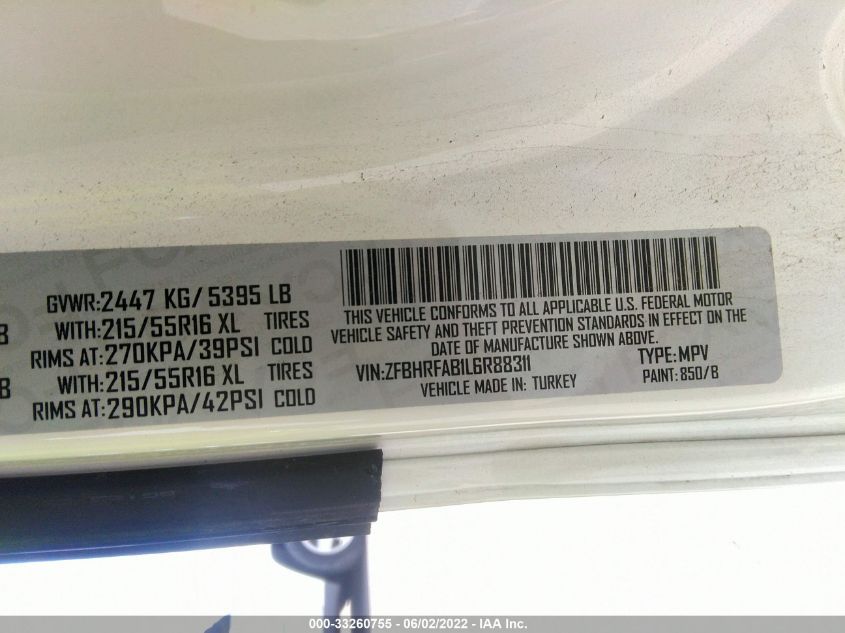 2020 RAM PROMASTER CITY TRADESMAN ZFBHRFAB1L6R88311