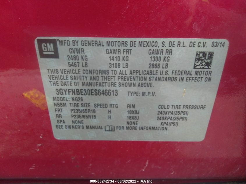2014 CADILLAC SRX LUXURY COLLECTION 3GYFNBE30ES646613