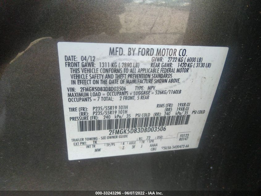 2013 FORD FLEX LIMITED 2FMGK5D83DBD03506