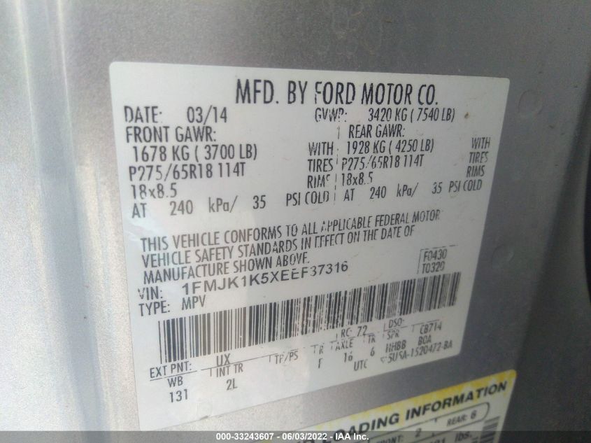 2014 FORD EXPEDITION EL LIMITED 1FMJK1K5XEEF37316